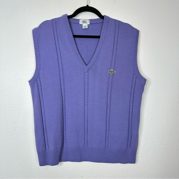 Vintage Izod Lacoste sweater vest v neck cable knit academia 90s lavender preppy - Picture 6 of 6